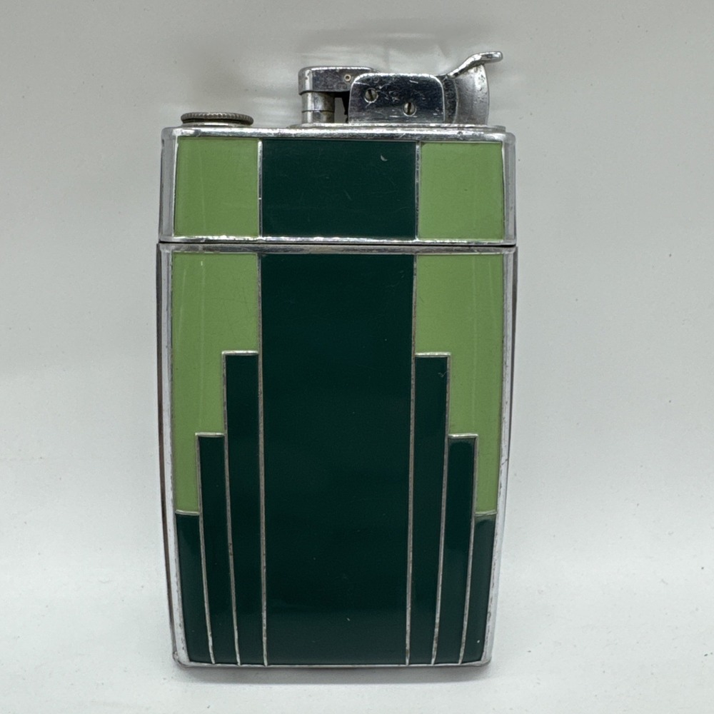 Art Deco Evans Cigarette Case Lighter Combo Green Enamel Trig-A-Lite
